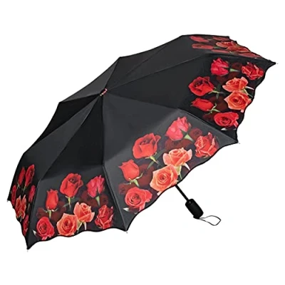 Abbildung von VON LILIENFELD Regenschirm Taschenschirm Rosen Bouquet Windfest Auf Zu Automatik Floral Blüten Blumen Stabil Leicht Kompakt