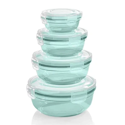 Abbildung von Grizzly 4er Set Frischhaltedosen (0,4L, 0,8L, 1,4L, 2,3L), rund, Kunststoff, 100% luft /wasserdicht, mikrowellengeeignete Vorratsdosen, Mint