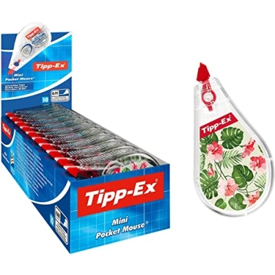Abbildung von Tipp Ex Korrekturroller Mini Pocket Mouse, 6m x 5mm, 10er Pack, Bedrucktes Design, Ideal für das Büro, Home Office oder die Schule