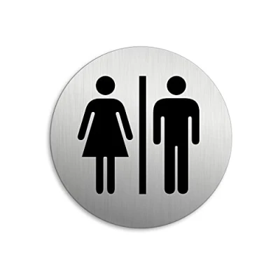 Abbildung von Schild WC Toilette Damen Herren Ø 75 mm Toilettenschild Edelstahloptik Nr.39001 K