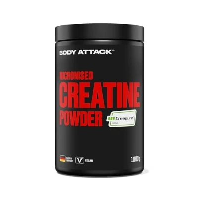Abbildung von Body Attack Muscle Creatine Powder 1kg / 62 Portionen Made in Germany reinste patentierte Creapure® Formel, zur Steigerung der Schnell &amp; Maximalkraft, perfekte Löslichkeit, veganes