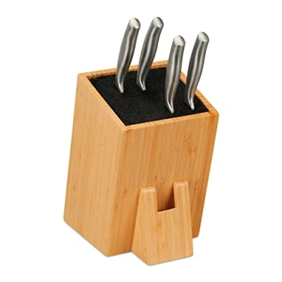 Abbildung von Relaxdays Messerblock unbestückt, Messerhalter Bambus, universal, Messeraufbewahrung mit Borsteneinsatz, natur/schwarz