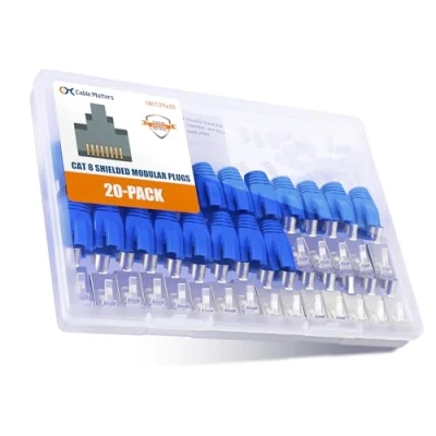 Abbildung von Cable Matters 20er Pack Netzwerkstecker Cat8 Cat7 Cat6A (RJ45 Stecker/Stecker RJ45 Cat 8) Lan Stecker mit Zugentlastungsmanschetten für Litzen oder Volldraht Ethernetkabel