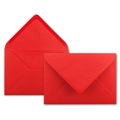 Abbildung von 75x Brief Umschläge leuchtendes Rot 80 g/m² Kuverts in DIN B6 Format 12,5 x 17,6 cm Nassklebung ohne Fenster
