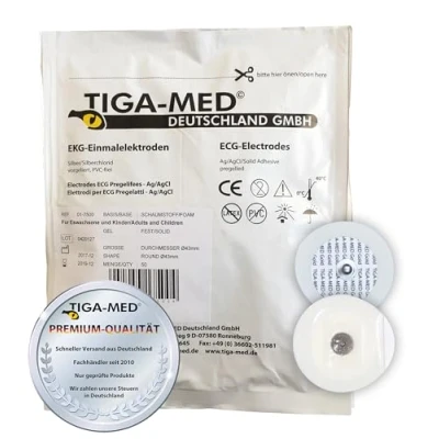 Abbildung von EKG Elektroden mit Festgel/Solidgel 43 mm 100 Stück Einmalelektroden Einmal Klebe Typ: Tiga Med Profi Qualität!