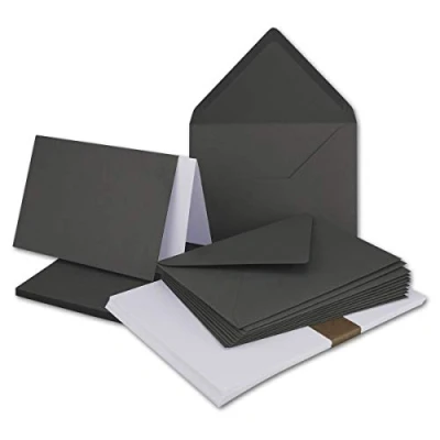 Abbildung von 25x Faltkarten SET DIN A6/C6 mit Brief Umschlägen in Anthrazit Grau inklusive Einleger 14,8 x 10,5 cm Premium Qualität FarbenFroh