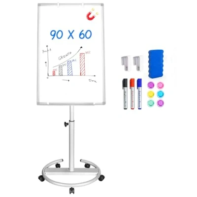 Abbildung von maxtek Flipchart Ständer, 90x60cm Flipcharts Whiteboard, Haken Verschieben Papier, Magnetisch Beschreibbare Höhenverstellbar Flip Chart, 1 Radierer, 3 Markern und 6 Magneten