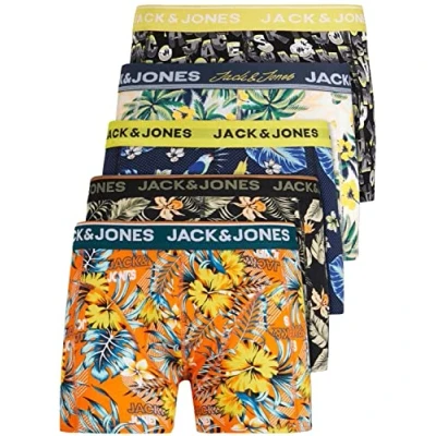 Abbildung von JACK &amp; JONES Herren Unterhosen 5er Set/Pack Sale Männer Marken Boxershorts Weiss schwarz blau grau Shorts Trunks 95% Baumwolle S M L XL XXL (Farb Mix 4 S)