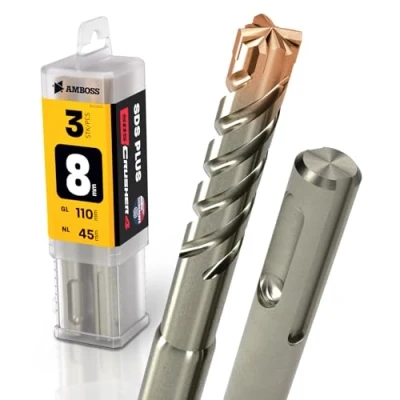 Abbildung von SDS Plus Hammerbohrer 4X Schneiden PGM Ø 8.0mm x 45mm AMBOSS Werkzeuge Crusher 4 HM Betonbohrer Hartmetall Profi Bohrer 8.0 mm 45 Steinbohrer Stahlbeton Mauerwerk Ziegel Kalksandstein