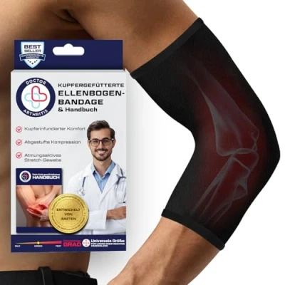 Abbildung von Von Ärzten Entworfen Kupfer Ellenbogenbandage &amp; Armbandage, Ellbogenbandage für Tennisarm, Golferarm, Arthritis, Ellbogenkompression Unterstützung, Ellenbogen Bandage Herren/Damen [Schwarz,