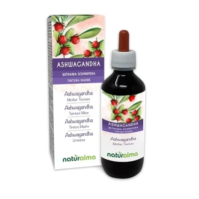 Abbildung von Ashwagandha oder indischer Ginseng (Withania somnifera) Wurzeln Alkoholfreier Urtinktur Naturalma Flüssig Extrakt Tropfen 200 ml Nahrungsergänzungsmittel Veganer