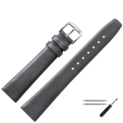 Abbildung von MARBURGER Uhrenarmband 18mm Leder Grau Silber Glatt Montage Set 7101815000120