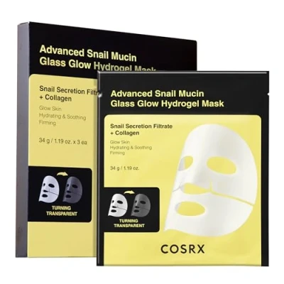 Abbildung von COSRX Advanced Snail Mucin Glass Glow Hydrogel Maske Collagen Gesichtsmaske für tiefenwirksame Feuchtigkeit und strahlenden Teint, geeignet alle Hauttypen, Korean Skincare 3 Stück