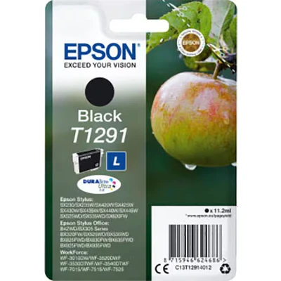 Abbildung von Epson 235M161 Original T1291 Apfel Tinte (SX420W BX320FW SX620FW BX/SX525WD BX625FWD BX305FW B42WD BX925FWD BX635FWD BX535WD SX435/440W BX630FW SX235W WF7015 7515 7525 3010 3520 3540) schwarz, 11,2ml