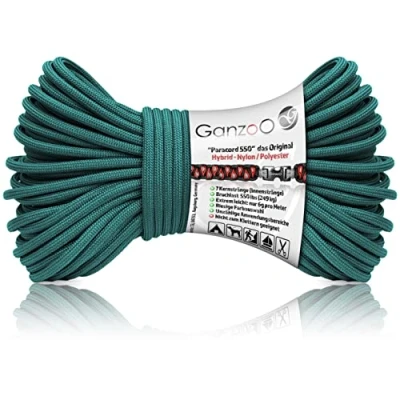 Abbildung von Ganzoo Paracord 550 Seil / 4mm Nylon/Polyester/Typ Hybrid/Armband Hunde Leine/Hunde Halsband 250Kg. Bruchlast/Outdoor Rope/Camping Schnur/Allzweckseil 30 Meter/Petrol