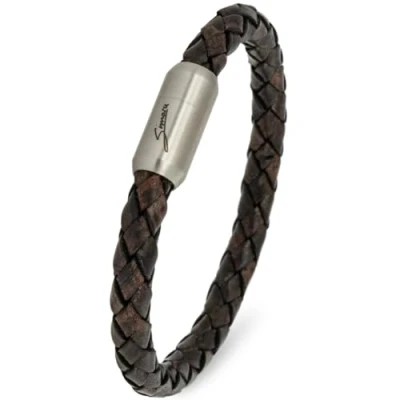 Abbildung von Simaru Lederarmband Made in Germany, 6mm geflochten mit Edelstahl Magnetverschluss, Premium Leder Armband wasserfest &amp; hautverträglich (22cm length XL, Dunkelgrau)