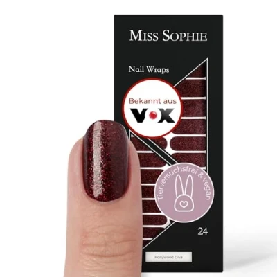 Abbildung von Original Miss Sophie Nagelfolien Hollywood Diva I 24 ultra dünne Nagellack Streifen mit Glitzer Für Finger &amp; Fußnägel Hält auf Natur sowie lackierten, Acryl , Gel Shellac Nägeln