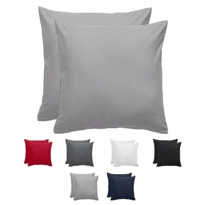 Abbildung von Komfortec Kissenbezug 80x80 cm 2er Set aus Gebürstet Mikrofaser mit Reißverschluss, Atmungskativ und Weich Grau