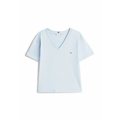 Abbildung von Tommy Hilfiger Textured Vneck Tshirt basic, Damen, Größe: XL, Sky blue