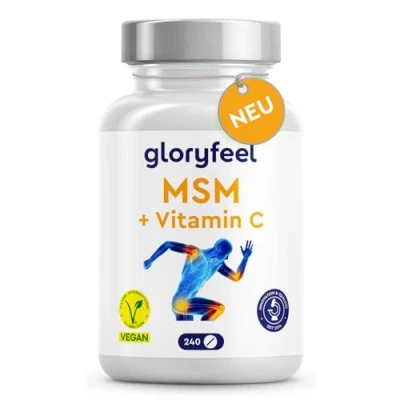 Abbildung von MSM hochdosiert 2000mg + Natürliches Vitamin C aus Acerola Veganes Methylsulfonylmethan Kompakteres Pulver als bei Kapseln (240 Tabletten) Für Knochen, Gelenke &amp; Immunsystem* Laborgeprüft
