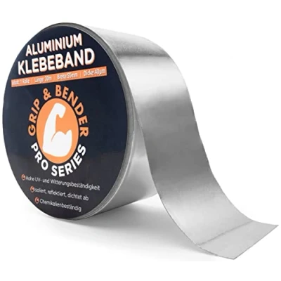 Abbildung von GRIP&amp;BENDER Aluminium Klebeband zum Abdichten Wasserdichtes Alu für Aussen mit 55mm Breite Selbstklebendes Tape Dampfsperre Band (55mm x 30m)