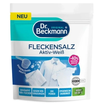 Abbildung von Dr. Beckmann Pulver, Fleckensalz Aktiv Weiß für weißere Wäsche wirkt gegen mehr als 100 Flecken inkl. Dosierlöffel 400g