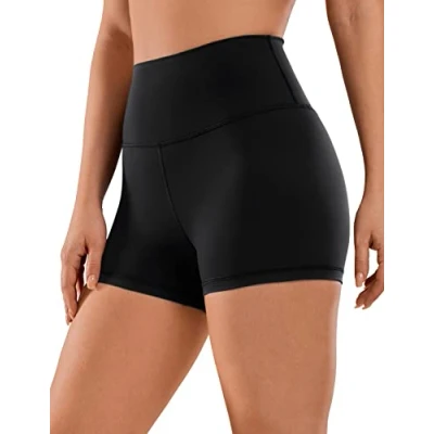 Abbildung von CRZ Yoga Naked Feeling Damen Kurze Leggings High Waist Blickdicht Fithess Shorts Radlerhose Sporthose 7cm Schwarz 36