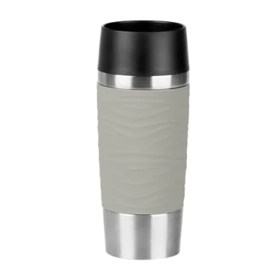 Abbildung von Emsa Travel Mug Waves Isolierbecher N20108 0,36 L bis zu 4h heiß und 8h kalt 100% dichter Thermobecher 360 Trinköffnung Quick Press Verschluss Kaffee to Go Puder Grau