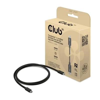 Abbildung von Club 3D CAC 2501 Thunderbolt™ 5 Zertifiziertes 8K240Hz Daten 80/120Gbps EPR 240Watt Kabel M/M 1m