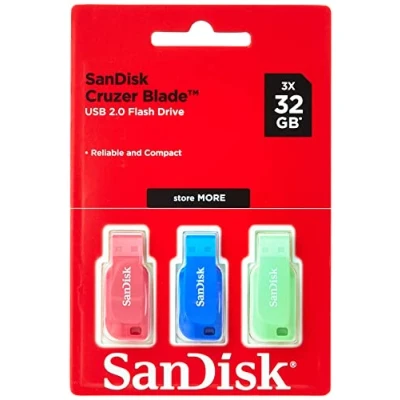 Abbildung von SanDisk 32GB Cruzer Blade USB Flash Drive , Blue/Pink/Green, 3count(Pack of 1)