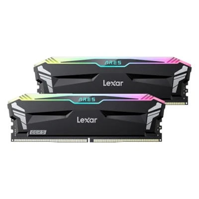 Abbildung von Lexar ARES RGB DDR5 RAM 32 GB Kit (2 x 16 GB) 7200 MHz, 288 Pin UDIMM Desktop Speicher, PC Gaming Computerspeicher für XMP 3.0/AMD EXPO, Empowered by SK Hynix, CL34 42 84, 1.4V (LD5U16G72C34LA RGD)