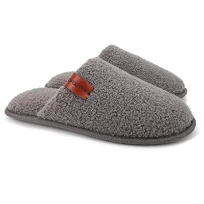 Abbildung von ofoot Herren Fuzzy House Hausschuhe Indoor Backless Slides Schlafzimmerschuhe Warmes Flauschiges Teddyfleece mit gemütlicher Memory Foam rutschfeste Gummisohle