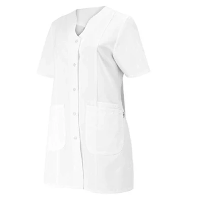 Abbildung von BP 1640 485 21 50n Damen Kasack, 1/2 Hülse, V Ausschnitt mit Druckknopfband, 215,00 g/m² Stoffmischung, weiß,