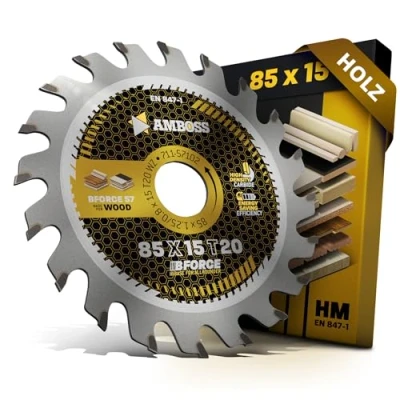 Abbildung von HM Kreissägeblatt 85x15 Z20 Wechselzahn für Akku Holz Feinschnitt. AMBOSS WERKZEUGE® Sägeblatt 85mm komp. zu Bosch GKS 12V 26. 10.8. Makita HS 300 301. Worx Versacut 420. WESCO uvm.