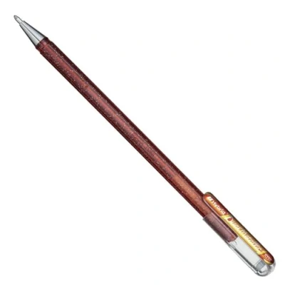 Abbildung von Pentel K110 DFX Dual Metallic Hybrid Gelroller, Glitzer Gel, 1 Stück, orange/gelb 2 verschiedene Farb Effekte auf hellem/dunklem Papier orange+metallic gelb
