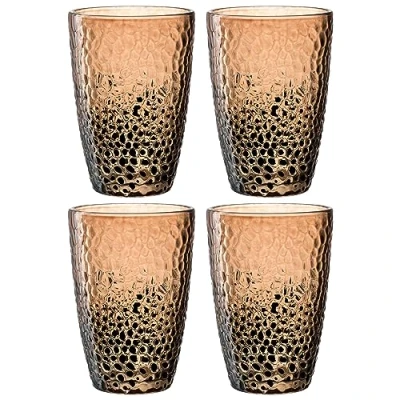 Abbildung von Leonardo Matera Gläser Set 4 teilig Becher aus hochwertigem Glas in Hammerschlagoptik Inhalt 340 ml Handarbeit Spülmaschinenfest, robust 4er beige, 024385
