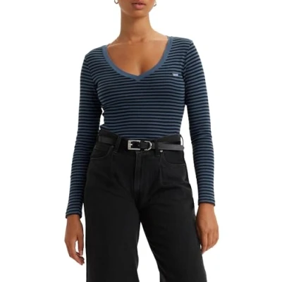 Abbildung von Levi&#039;s V NECK BABY TEE Langarmshirt, Damen, Größe: XS, Vintage indigo
