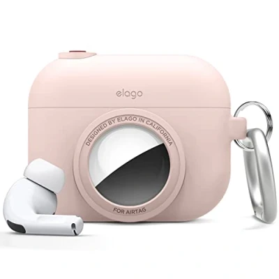 Abbildung von elago Sofortige Schutzhülle, kompatibel mit AirPods Pro, AirTag, Schutzhülle im klassischen Design für Kamera, Schlüsselanhänger inklusive [Tracking Gerät Nicht Lieferumfang