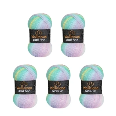 Abbildung von 5 x 100g Wollbiene Batik Fine 500 Gramm Wolle mit Farbverlauf mehrfarbig Multicolor Strickwolle Häkelwolle (2010 grün rosa weiß pastell)