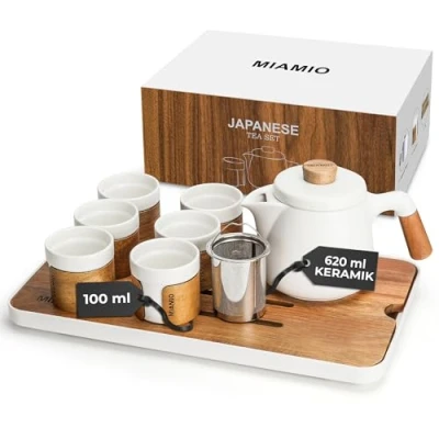 Abbildung von MIAMIO Japanisches/Chinesisches Tee Set 6 x 100 ml/Asiatische Teekanne 620 ml mit Teesieb, Traditionelles Japanisches für Teeliebhaber/Männer/Frauen (Weiß)