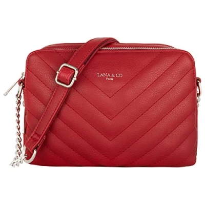 Abbildung von CRAZYCHIC Damen Gesteppte Umhängetasche Kleine Handtasche Kette Schultertasche Frau Steppmuster PU Leder Tasche Rechteckige Viele Fächern Crossbody Bag Clutch Kettentasche Handy Party Rot