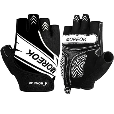 Abbildung von MOREOK Fahrradhandschuhe für Herren Damen Sommer Radsporthandschuhe Halbfinger 5MM SBR Gel rutschfeste/stoßdämpfende Handschuhe helles Schwarz M
