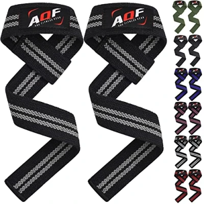 Abbildung von AQF Nicht Gepolstert Zughilfen Krafttraining, Bodybuilding Gewichte Training Lifting Straps, Handgelenkstütze Klimmzugband Für Fitness, Straps Powerlifting &amp; Kreuzheben (Schwarz Grau)