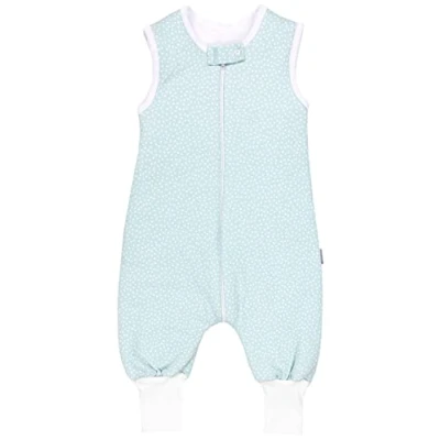 Abbildung von TupTam Baby Schlafsack mit Füßen Ganzjahresschlafsack OEKO TEX zertifizierte Materialien 2,5 TOG, Farbe: Tupfen Mineralgrün, Größe: 104 110