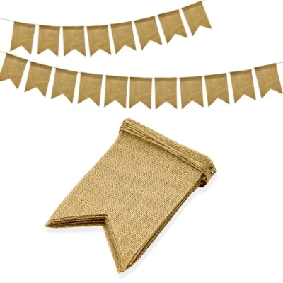 Abbildung von G2PLUS Leinen Wimpel Girlande,Wimpelkette Jute Vintage Hessischen Wimpelkette mit 15 STK Wimpeln für Hochzeitsdekoration Party Dekoration