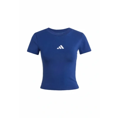 Abbildung von adidas Sportswear Essentials Stripes SLIM Tshirt print Dark blue white, Damen, Größe: Large, white