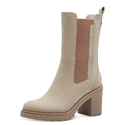 Abbildung von MARCO TOZZI Damen Chelsea Boots aus Kunstleder mit Absatz, Braun (Taupe Nubuck), 39