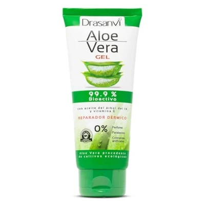 Abbildung von DRASANVI Gel de Aloe Vera con Árbol Té y Vitamina E Regenerador Natural para la Piel 100% Hidratante el Cuerpo Rostro Repara, Calma Protégé,0% Perfumes Parabenos,200 ml