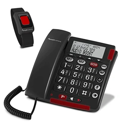 Abbildung von Amplicomms BigTel 50 Alarm Plus, schnurgebundenes Großtastentelefon, SOS Taste, Notfallarmband, Sprachausgabe, Laute Hörerlautstärke und Klingeltöne