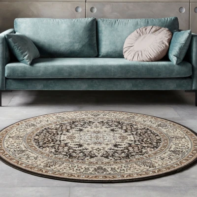 Abbildung von Nouristan Mirkan Orient Teppich Rund Wohnzimmerteppich Orientalisch Kurzflor Vintage Orientalischer für Esszimmer, Wohnzimmer, Schlafzimmer Creme Braun, 160cm
